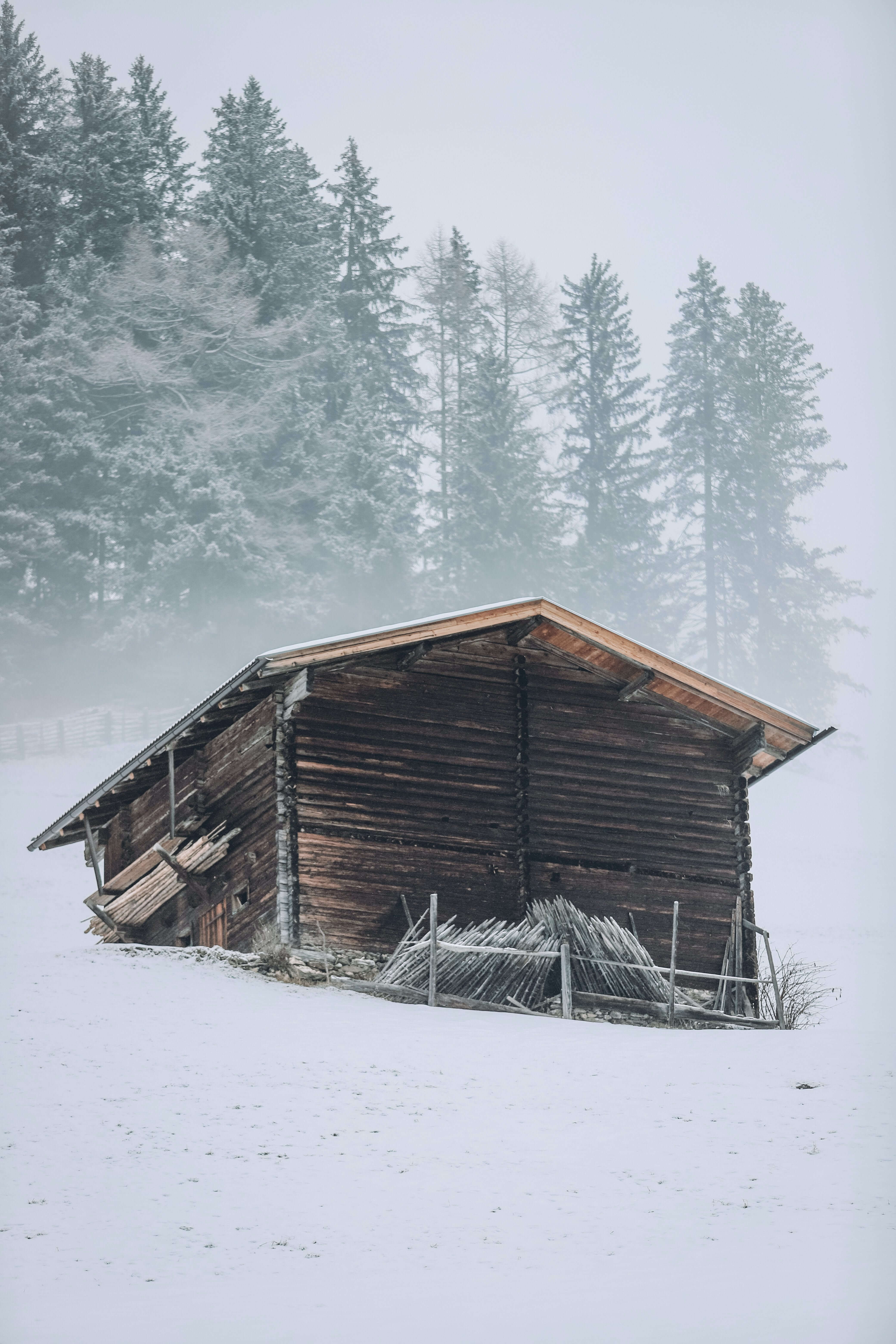 Snowy house in the mountains